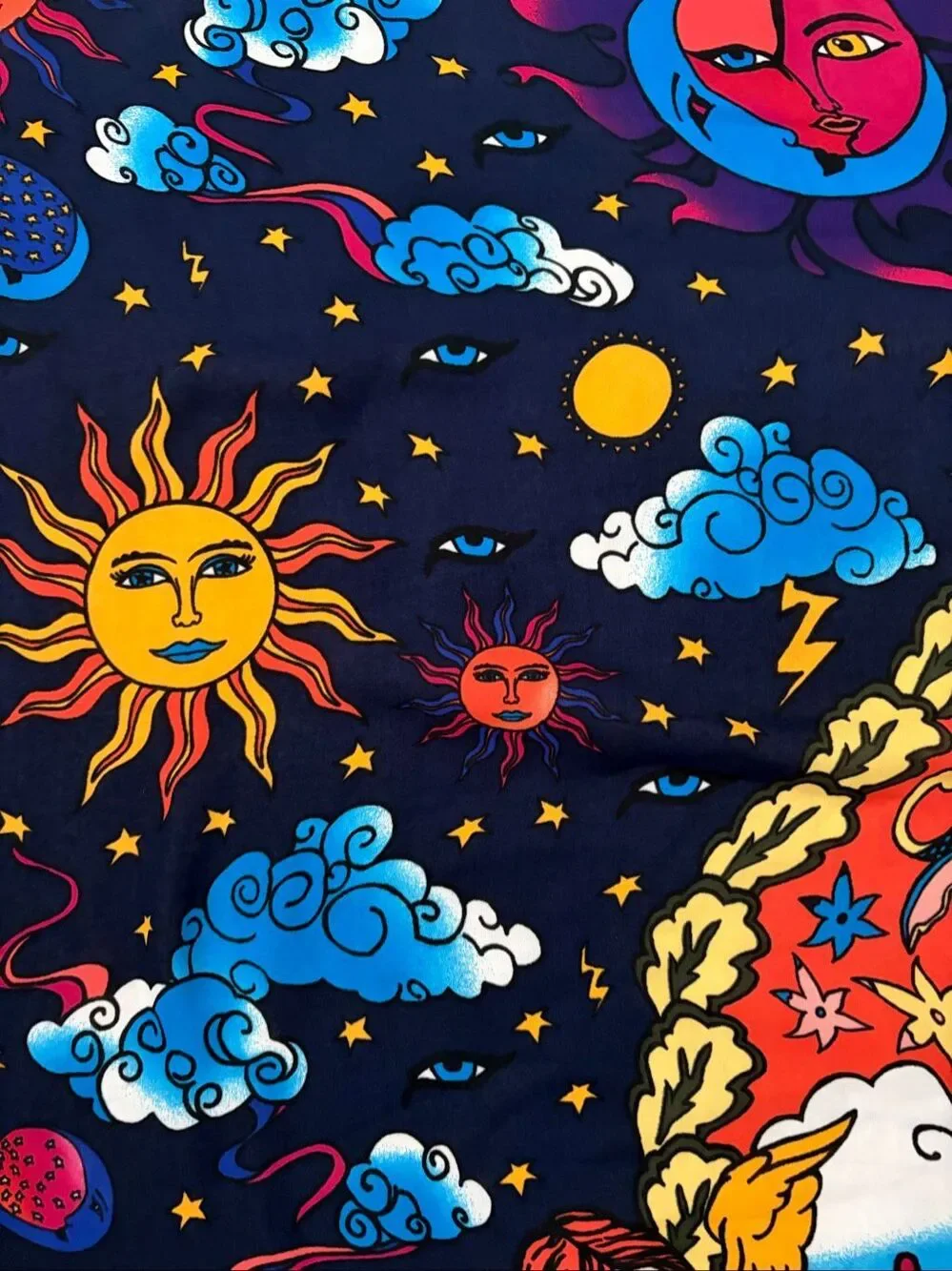 Bimba y Lola Oversized 46” Celestial Surrealist Scarf Sun Moon Cupid